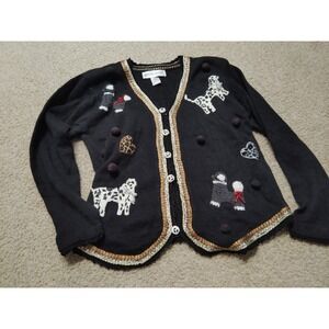 Vintage Dog Embroidered Sweater Victoria Harbour Women's M Cardigan Dog Lovers
